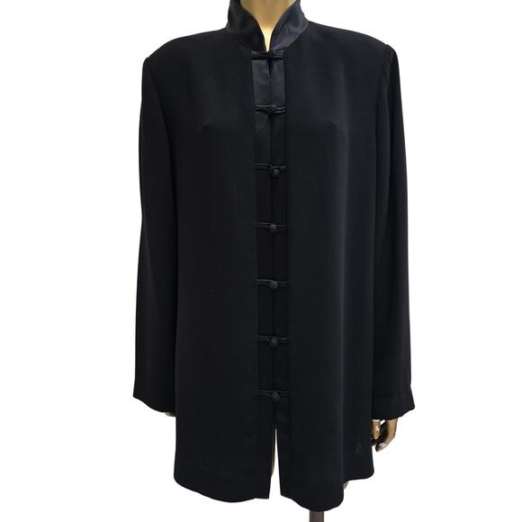Jones New York Black Satin-Trim Jacket Blouse – Frog Closures – Size 16 - Picture 6 of 8